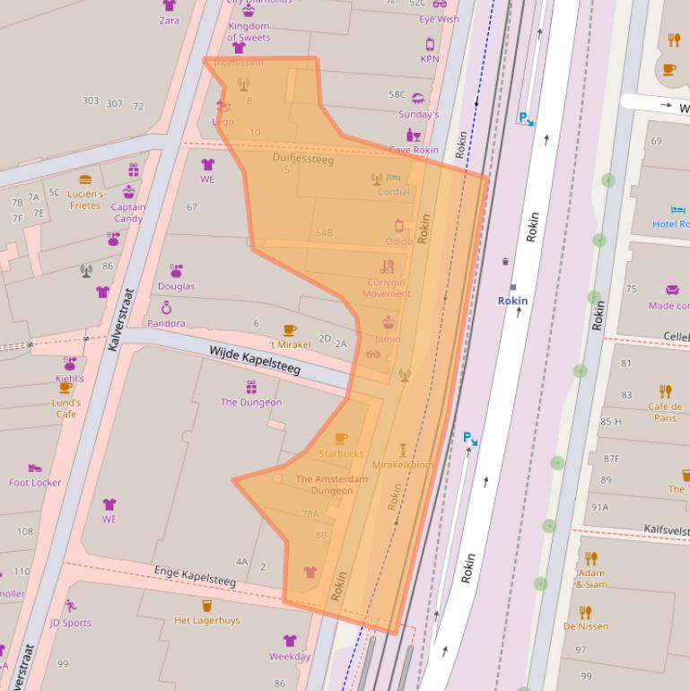 Kaart van postcodegebied 1012KW.