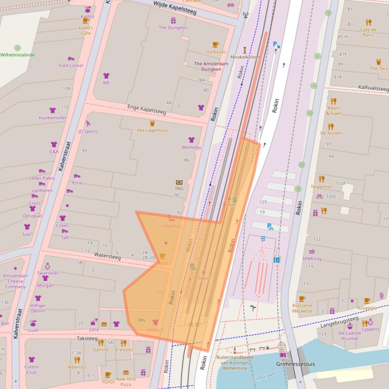 Kaart van postcodegebied 1012KZ.