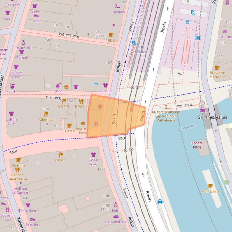 Kaart van postcodegebied 1012LA.