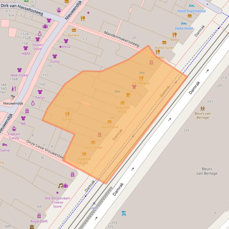 Kaart van postcodegebied 1012LL.