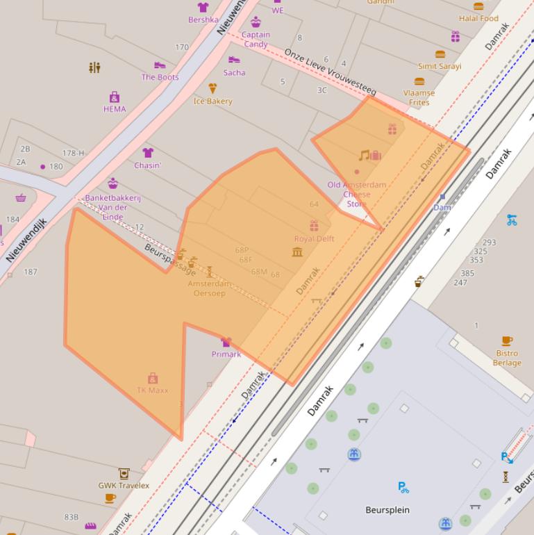 Kaart van postcodegebied 1012LM.