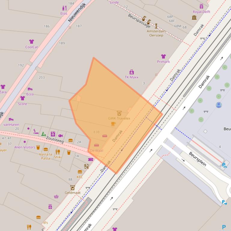 Kaart van postcodegebied 1012LN.