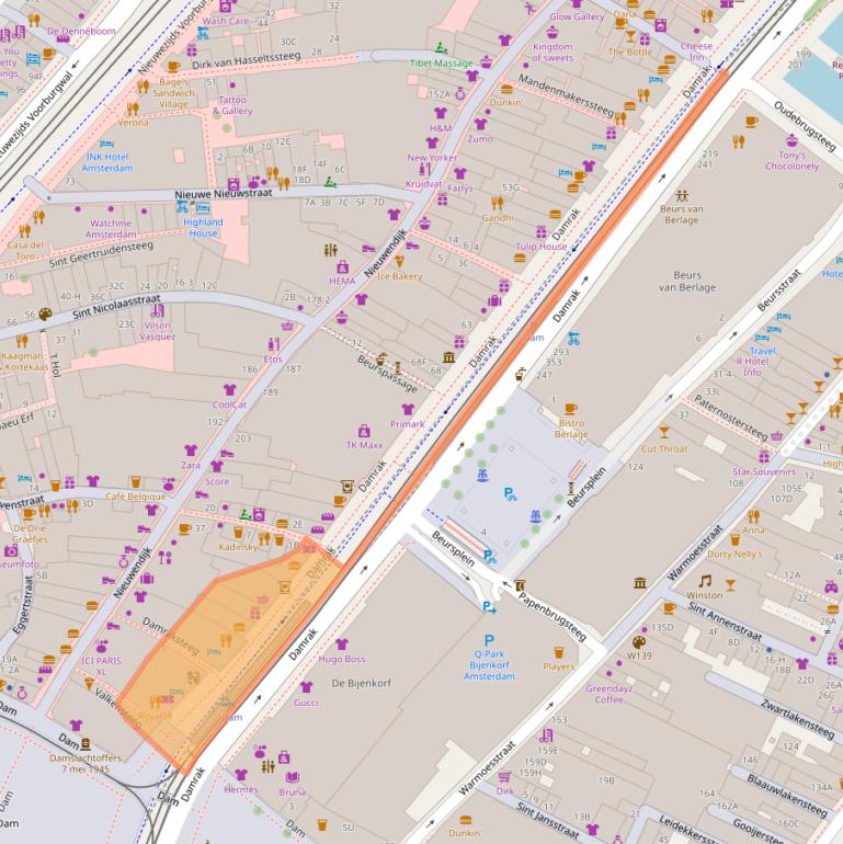 Kaart van postcodegebied 1012LP.