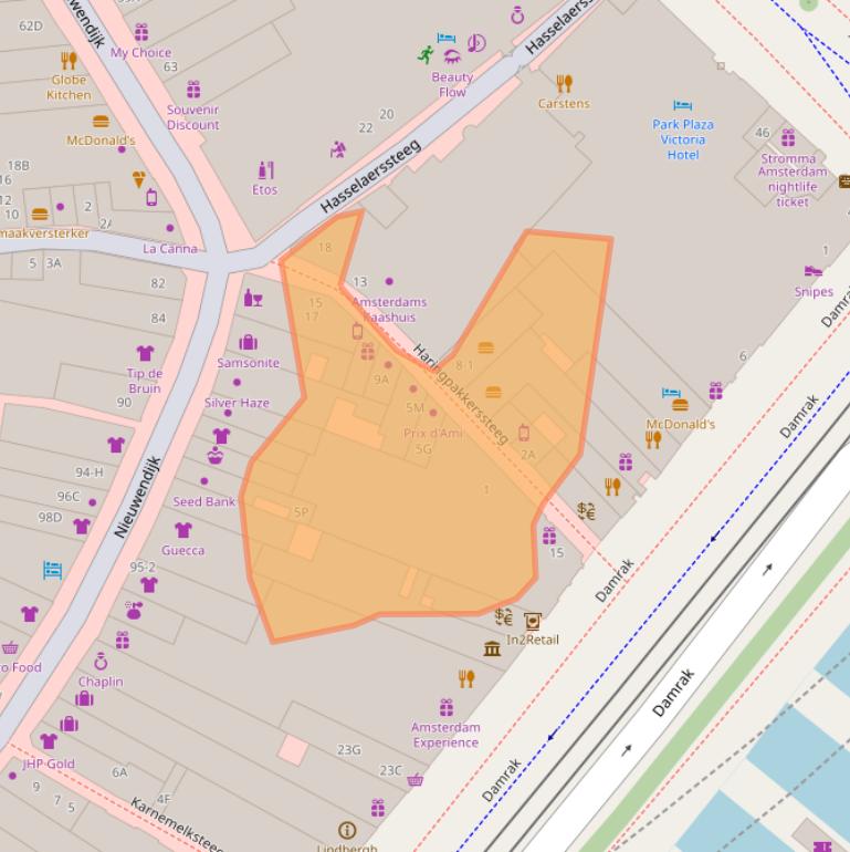 Kaart van postcodegebied 1012LR.