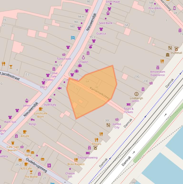 Kaart van postcodegebied 1012LS.