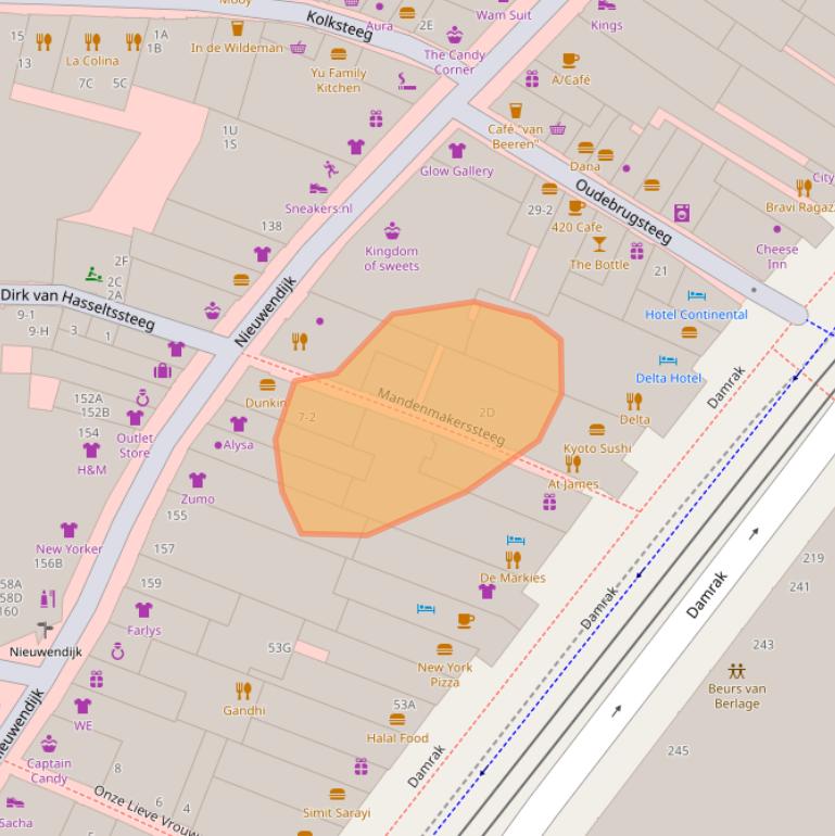 Kaart van postcodegebied 1012LT.