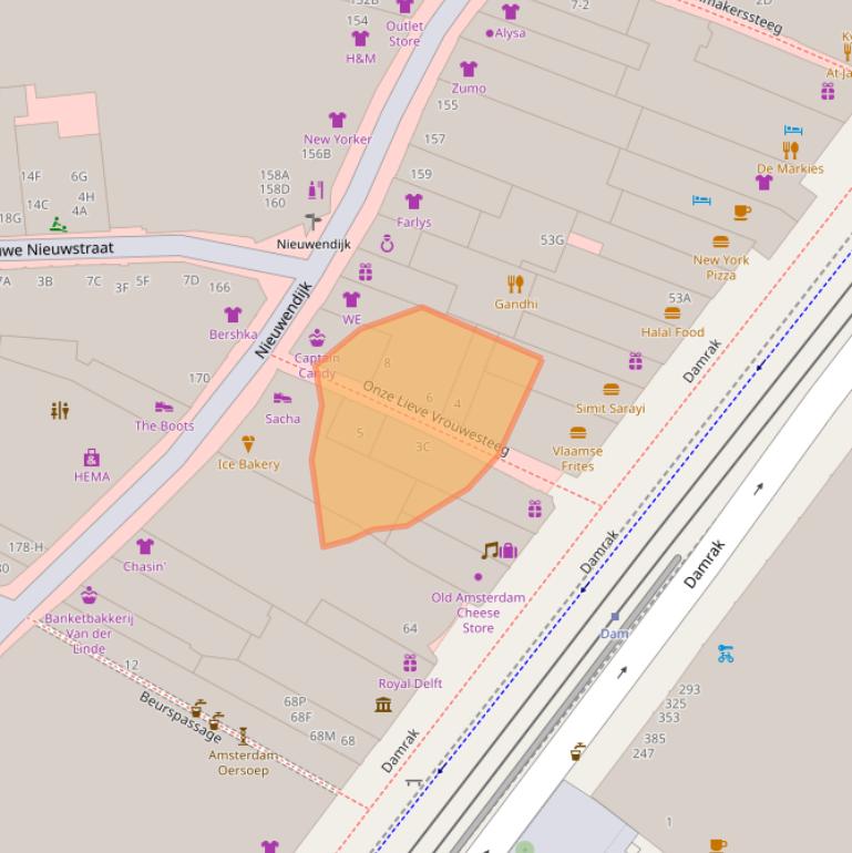 Kaart van postcodegebied 1012LV.