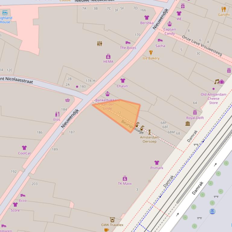 Kaart van postcodegebied 1012LW.