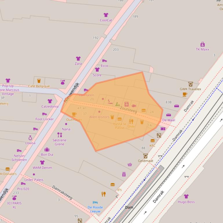 Kaart van postcodegebied 1012LX.