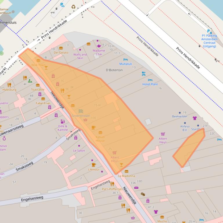 Kaart van postcodegebied 1012LZ.