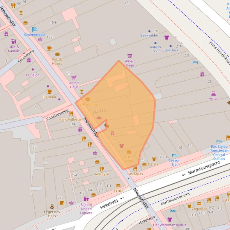 Kaart van postcodegebied 1012MA.