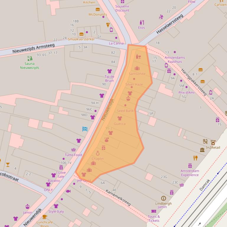 Kaart van postcodegebied 1012MC.