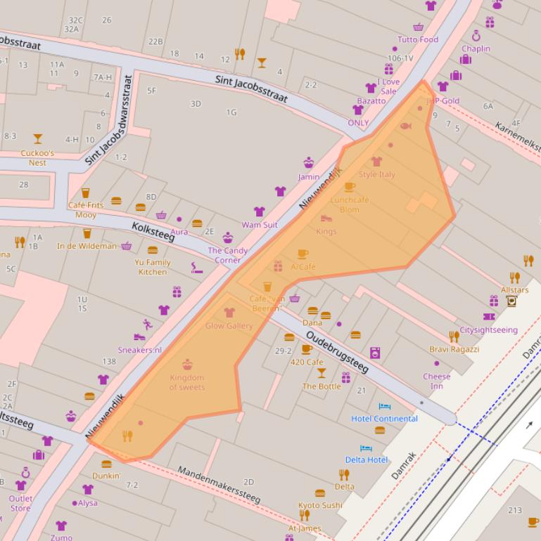 Kaart van postcodegebied 1012MD.