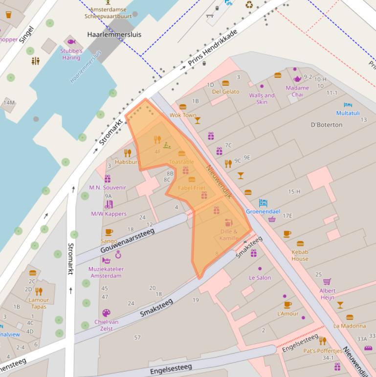 Kaart van postcodegebied 1012MK.