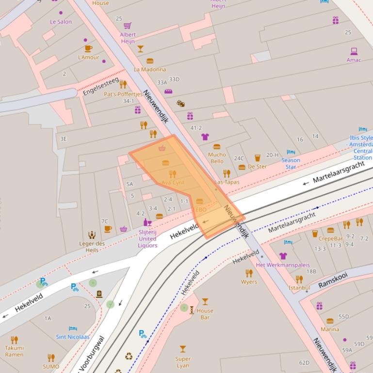 Kaart van postcodegebied 1012MN.