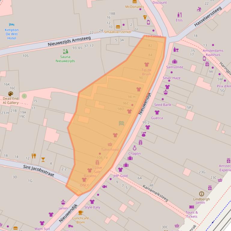 Kaart van postcodegebied 1012MR.