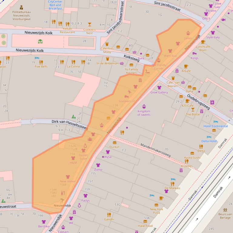 Kaart van postcodegebied 1012MS.