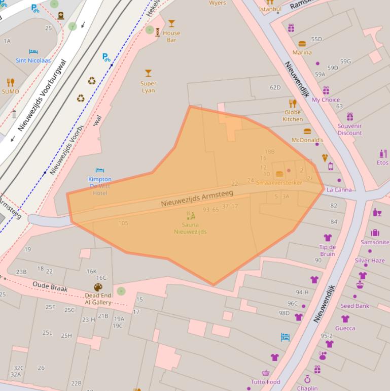 Kaart van postcodegebied 1012NB.