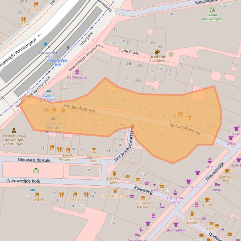 Kaart van postcodegebied 1012NC.