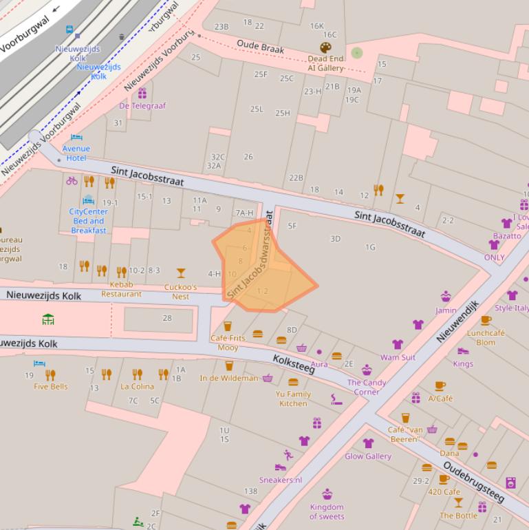 Kaart van postcodegebied 1012ND.