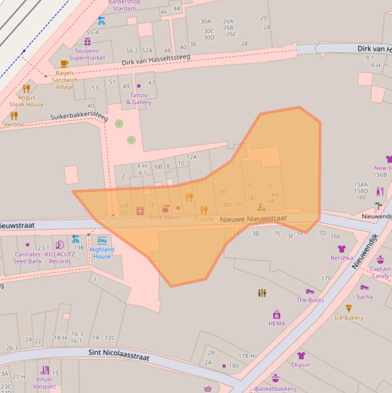 Kaart van postcodegebied 1012NH.