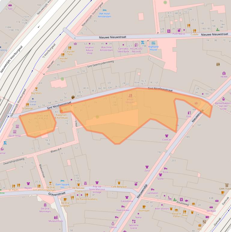 Kaart van postcodegebied 1012NJ.