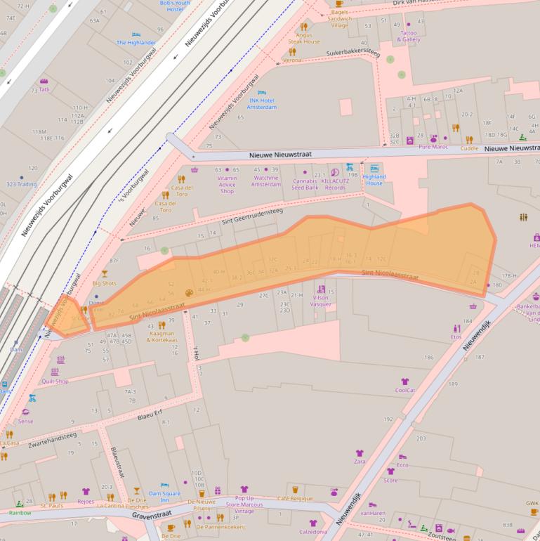 Kaart van postcodegebied 1012NK.