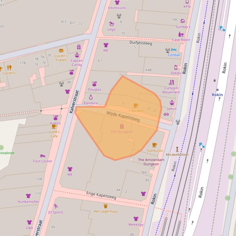 Kaart van postcodegebied 1012NS.