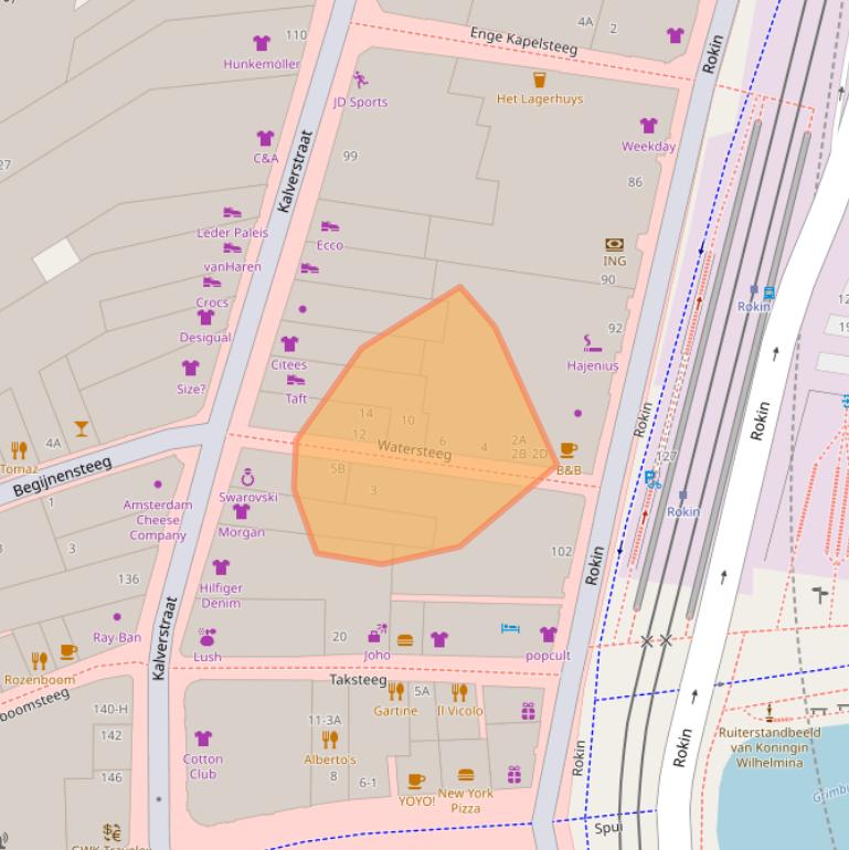 Kaart van postcodegebied 1012NV.