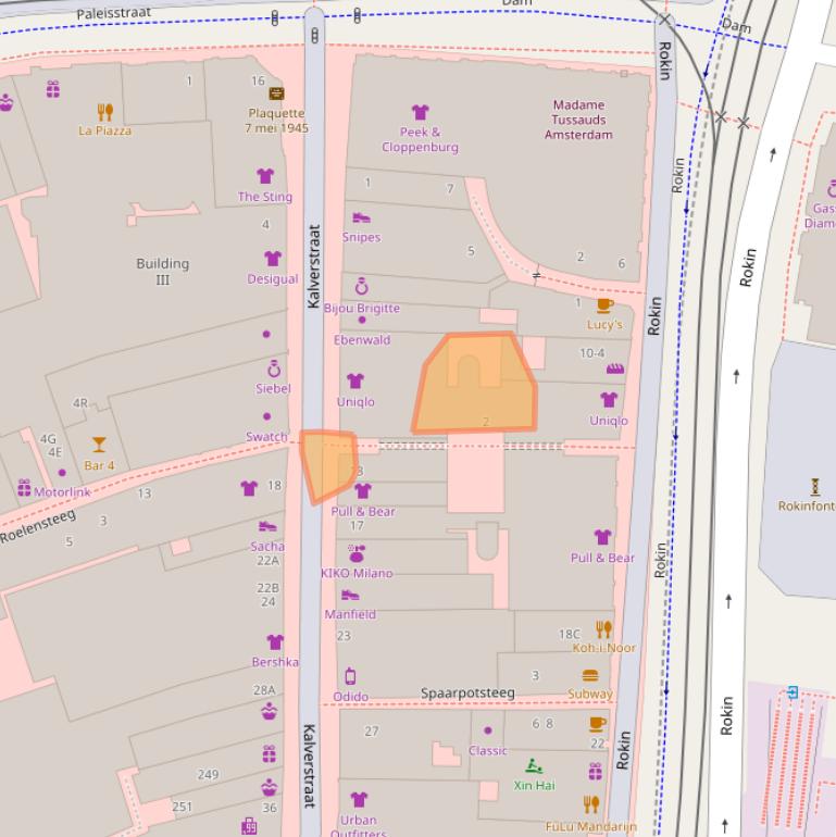 Kaart van postcodegebied 1012NW.