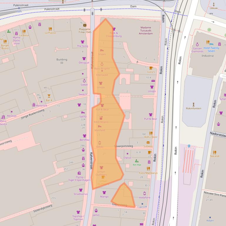 Kaart van postcodegebied 1012NX.