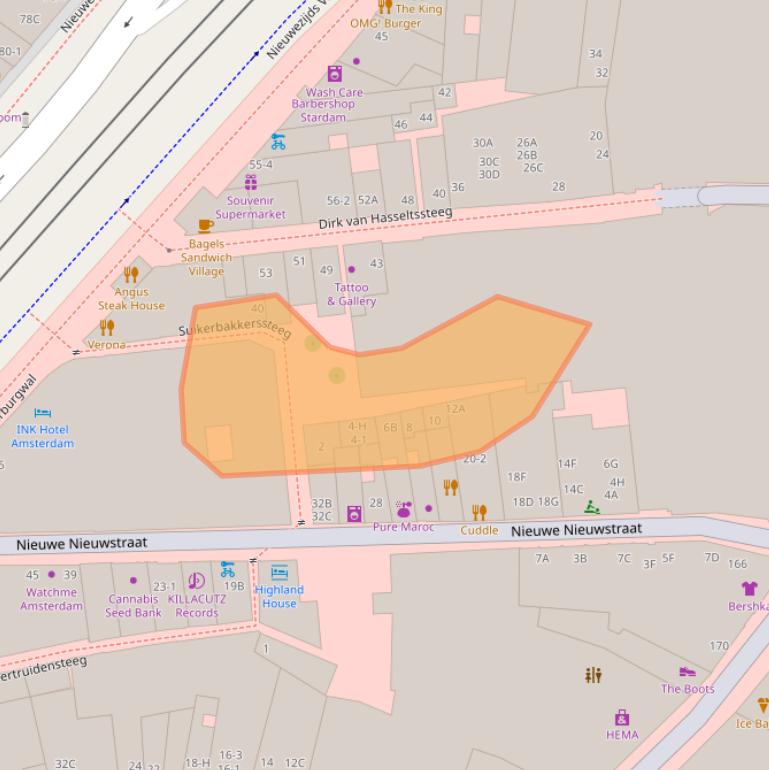 Kaart van postcodegebied 1012PW.