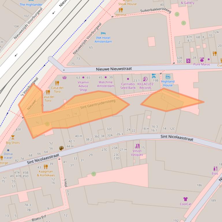 Kaart van postcodegebied 1012PX.