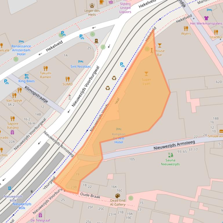 Kaart van postcodegebied 1012RC.