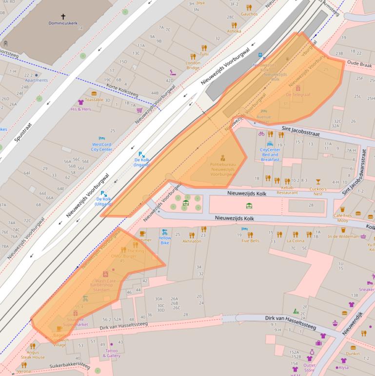 Kaart van postcodegebied 1012RD.