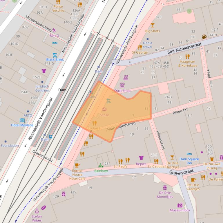 Kaart van postcodegebied 1012RG.