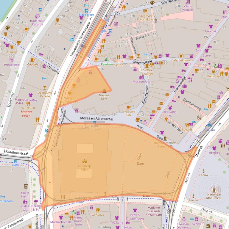 Kaart van postcodegebied 1012RJ.