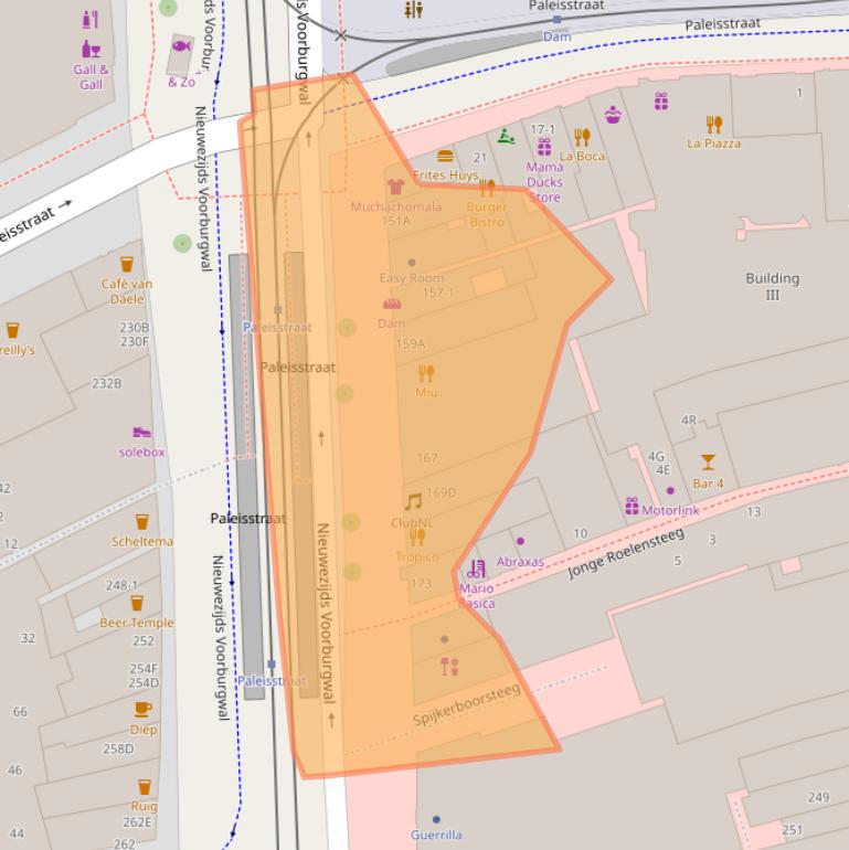 Kaart van postcodegebied 1012RK.