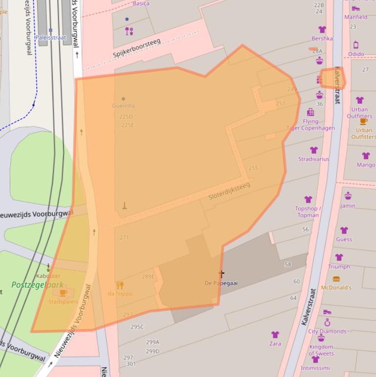 Kaart van postcodegebied 1012RL.