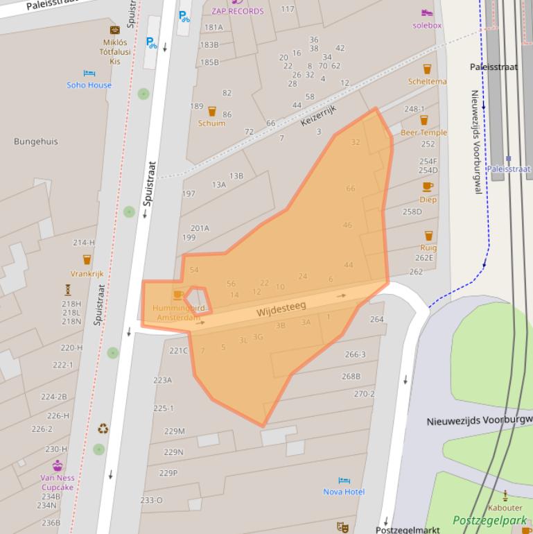 Kaart van postcodegebied 1012RN.