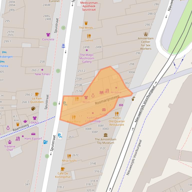 Kaart van postcodegebied 1012RP.