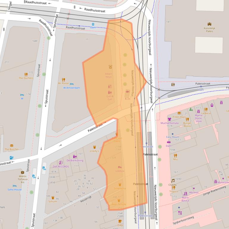 Kaart van postcodegebied 1012RR.