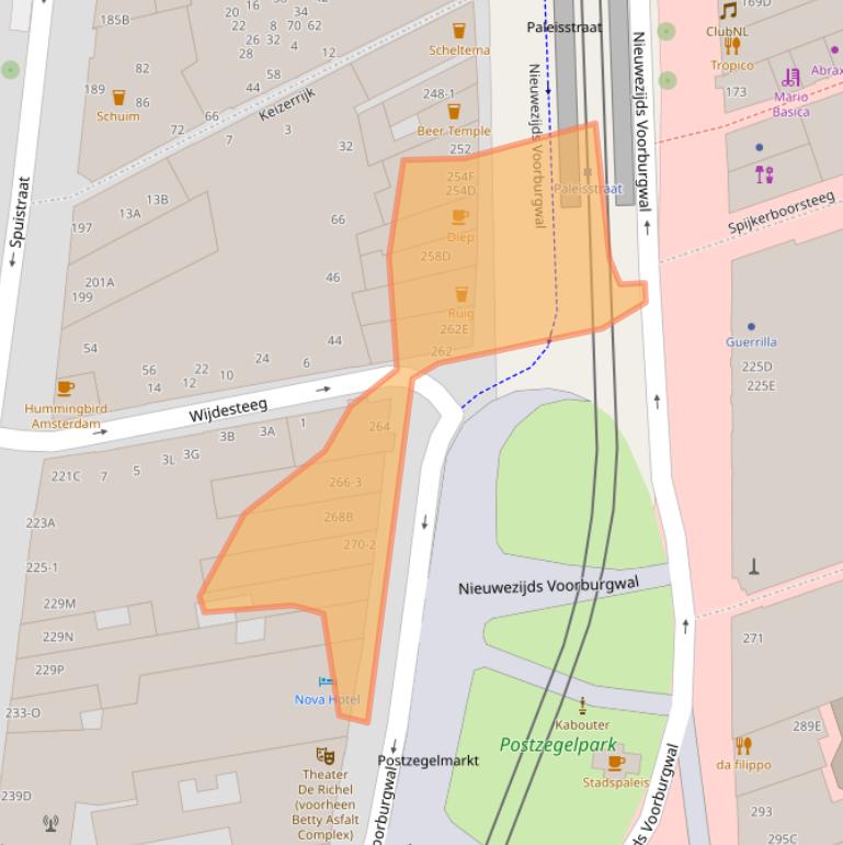 Kaart van postcodegebied 1012RS.