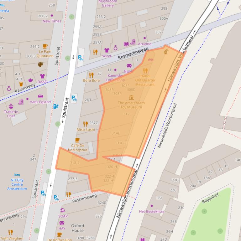 Kaart van postcodegebied 1012RV.