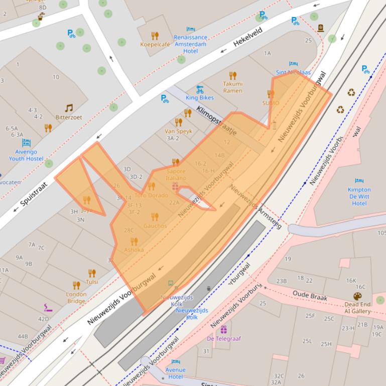 Kaart van postcodegebied 1012RZ.