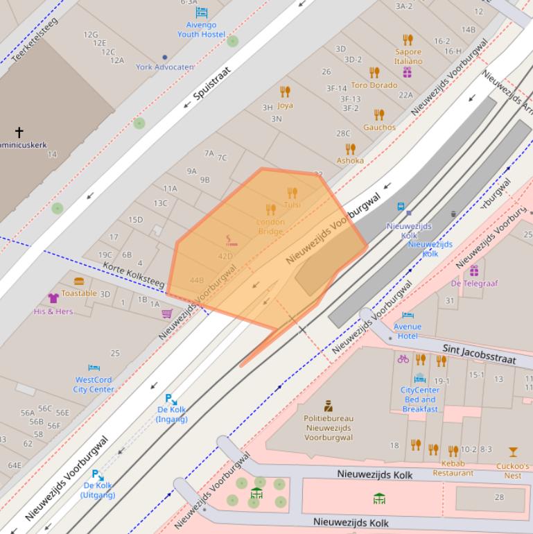 Kaart van postcodegebied 1012SB.