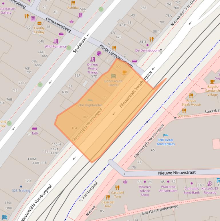 Kaart van postcodegebied 1012SG.