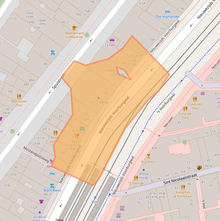 Kaart van postcodegebied 1012SH.