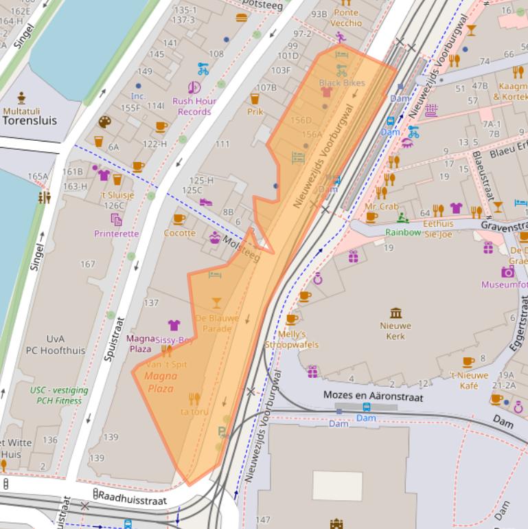 Kaart van postcodegebied 1012SJ.