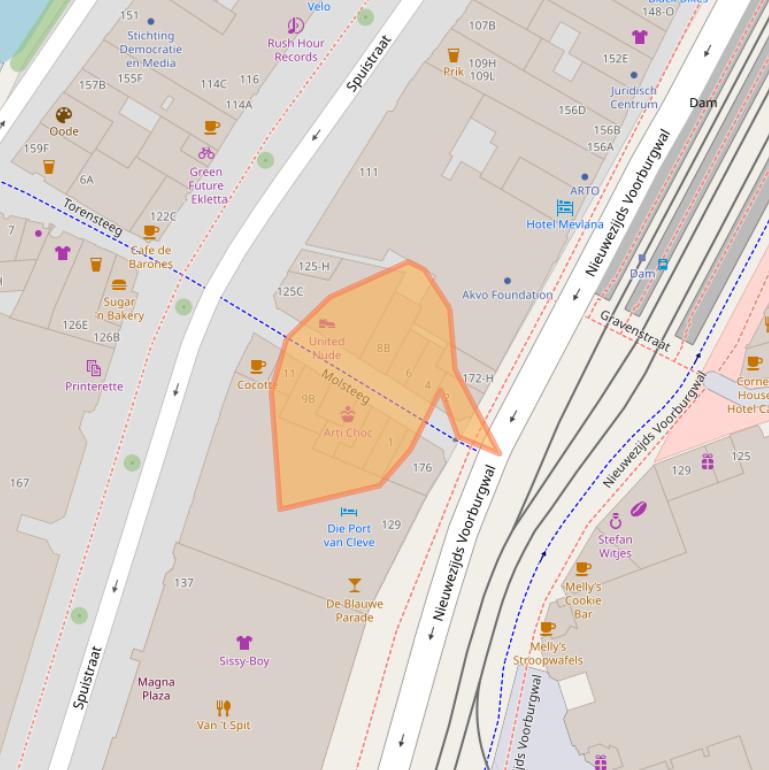 Kaart van postcodegebied 1012SM.